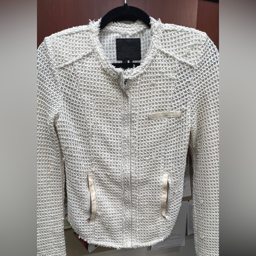 PAIGE White Textured Blazer with Tailored Fit